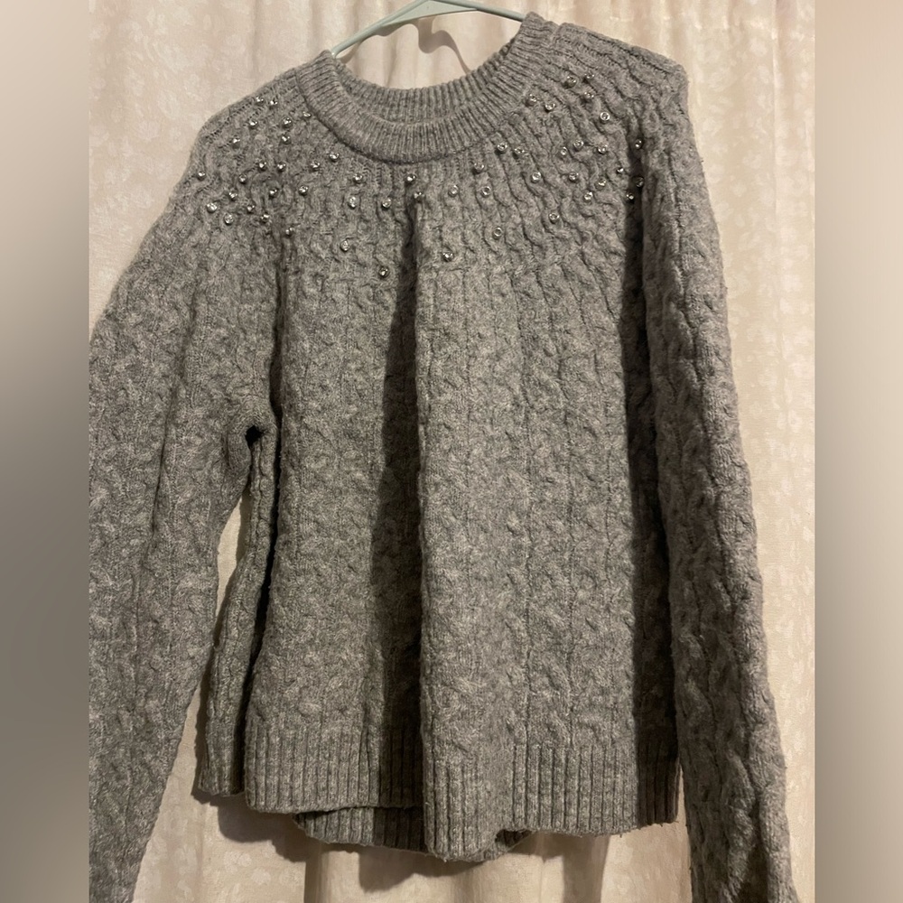 a new day Gray Cable Knit Sweater with Bead Details